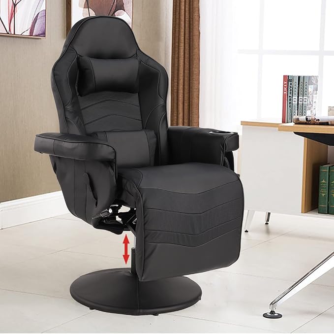LVUYOYO Reclining Gaming Chair, Gaming Chair with Footrest and Massage, High Back PU Leather Gaming Recliner w/Adjustable Height, Swivel Game Chair with Lumbar Support, Cup Holder, Headrest - Image 8