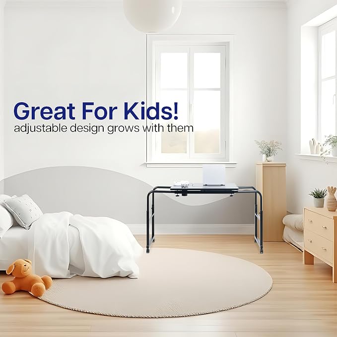 VIVO Mobile Over the Bed and Recliner Table, Tilting Laptop Tray with Height and Length Frame Adjustment, Ergonomic Overbed Kids and Adult Desk on Wheels, Black, DESK-V202B - Image 7