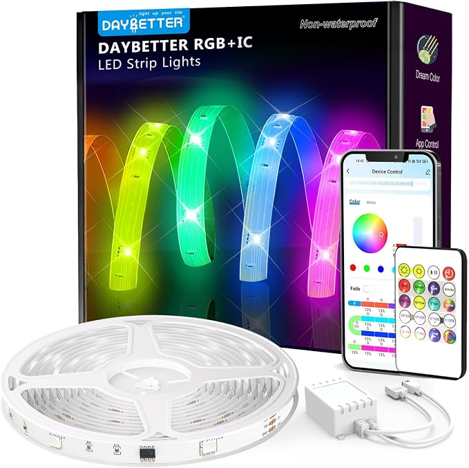 DAYBETTER Smart IC LED Strip Lights, BGRIC LED Lights for Bedroom 32.8 FT, DIY Multiple Colors on One Line, App Control Color Changing Strip Lighting Music Sync Home Decor(1 Roll) by DAYBETTER