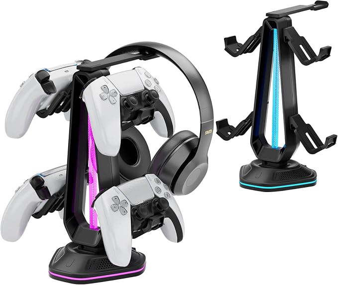 Saitake RGB Controller Holder with 9 Light Modes,Controller Stand with 2 USB Ports,Headset Stand for Desk-Headphone Holder Suitable for Xbox PS4 5 Switch Controllers Gaming Room Deco by Unknown
