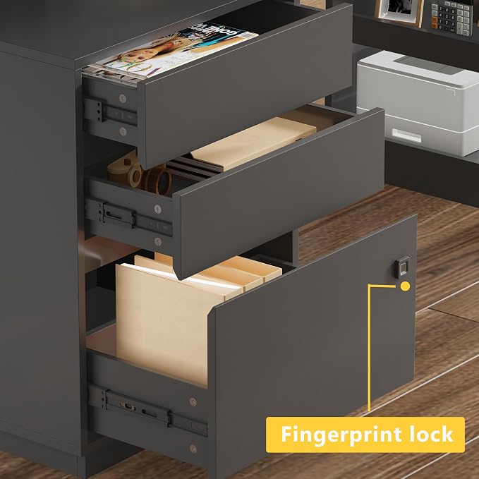 63" Electric Standing Desk with Lockable Drawer, Pegboard and Keyboard Tray, Height Adjustable Stand up Desk with File Cabinet & Shelves, Home Office Computer Gaming Table, Black - Image 6