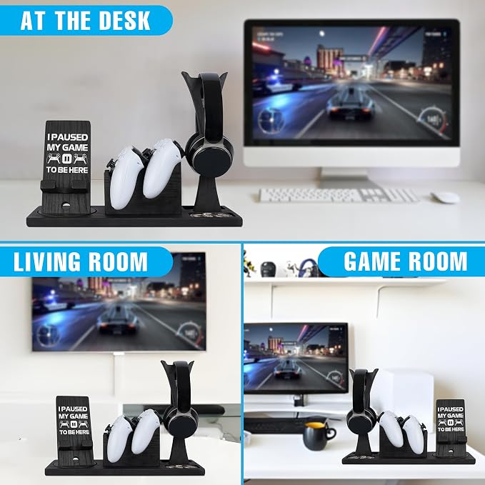 Gaming Accessories Organizer with Headphone Holder, Rotatable Phone Stand & Controller Stand - Unique Gamer Gifts Controllers Holders Gaming Equipment, Gifts for Gamers Controller Holder - Image 2