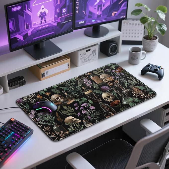 Goth Floral Mystical Large Gaming Mouse Pad Desk Mat 31.5"x15.7" | Extended Mousepad, Non-Slip Rubber Base , Stitched Edges, for Computer/Laptop/Office/Home - Image 7