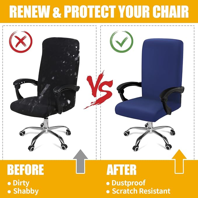 Smiry Stretch Printed Office Computer Desk Chair Covers, Navy | Universal Desk Rotating Chair Slipcovers Removable Washable, Soft Fit Anti-Dust Spandex Protector Cover with Zipper - Image 7