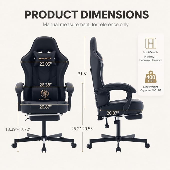 Office Desk Computer Gaming Chair for Adults, Ergonomic High Back Gamer Chair with Massage and Pocket Spring Cushion, Swivel Comfy Video Game Chairs with Footrest and Lumbar Support (Black) - Image 3