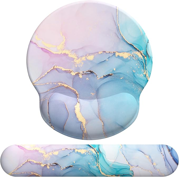 eulps Mouse Pad Wrist Support, Ergonomic Memory Foam Keyboard Wrist Pad & Gel Wrist Rest Set for Computer Keyboard for Easy Typing & Pain Relief for Office & Home (Cyan Pink Marble) by Qualitylifefromeulps