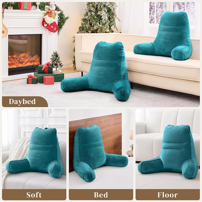 Sasttie Reading Pillow for Bed, Back Pillow for Sitting Up, Teal Blue - Image 7