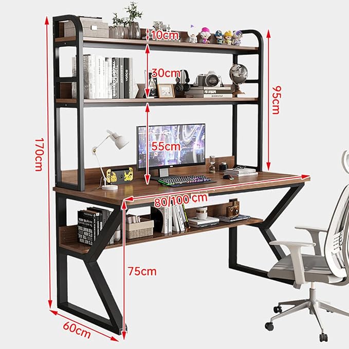 Gaming Desk, Bookshelf Desk, Home Office Computer Desk with Hutch, Gaming Desk with Pegboard, Home Desk with Built-in Bookshelf Combination, for Workspace and Study - Image 2