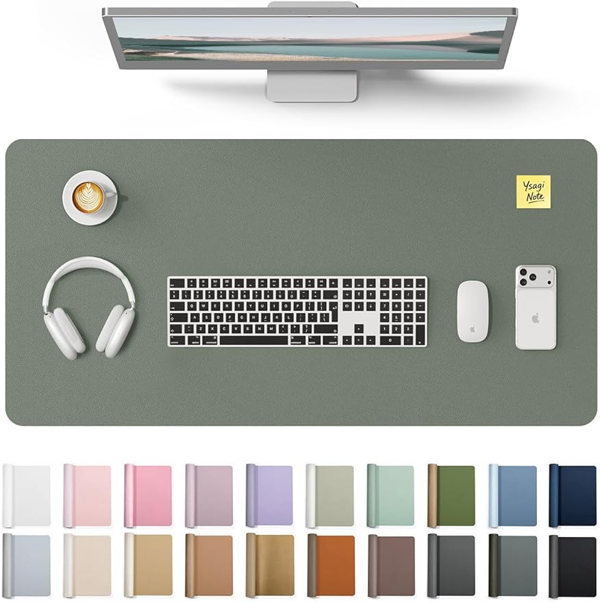 YSAGi Leather Desk Protector, Office Mat, Large Mouse Mat, Non-Slip PU Leather Blotter, Laptop Desk Pad, Waterproof Writing Pad for Office and Home (Dark Green, 35.4" x 17") by YSAGi