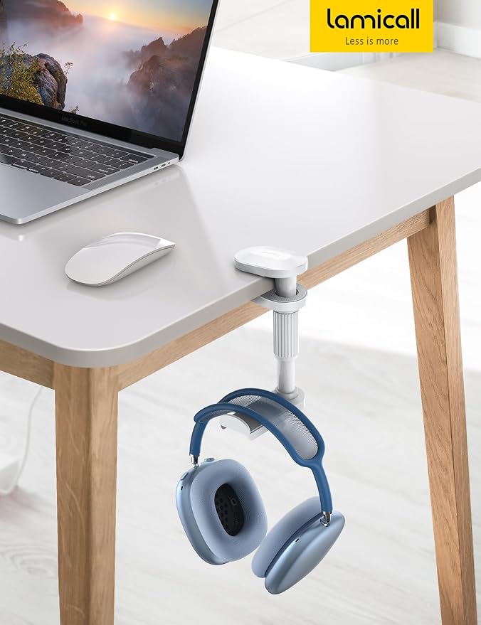 Lamicall Headphone Stand, Headset Holder - [2025 Upgarded] 360° Rotating Headphone Hanger, Earphone Holder Hook Mount Clamp Under Desk for Airpods Max, Sennheiser, More, White - Image 7