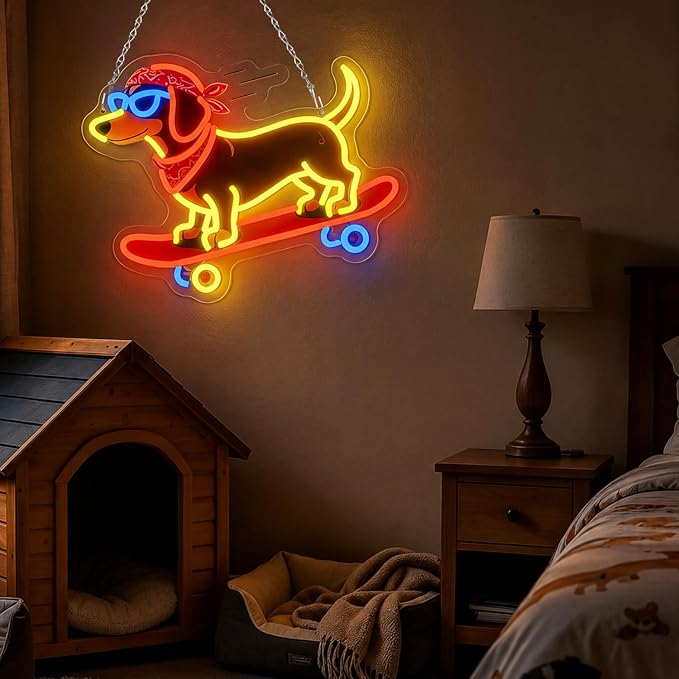 Skateboard Dog Neon Signs, Dachshund Skateboarding Neon Sign Cool LED Wall Art Decor | Dimmable Dog Lover Gift | Idea for Living Room, Bar, Shop, or Birthday Party - Image 5