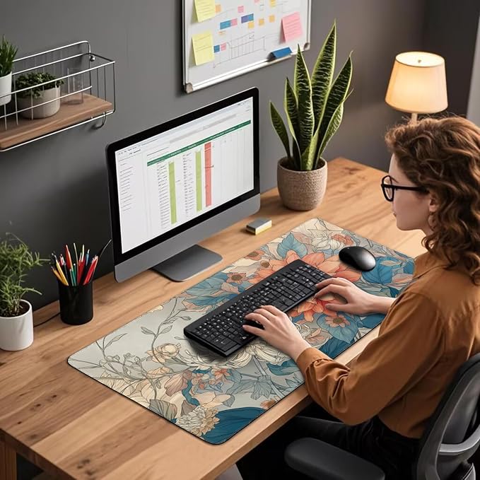 Japanese Floral Large Gaming Mouse Pad Desk Mat 31.5"x15.7" | Extended Mousepad, Non-Slip Rubber Base , Stitched Edges, for Computer/Laptop/Office/Home - Image 3