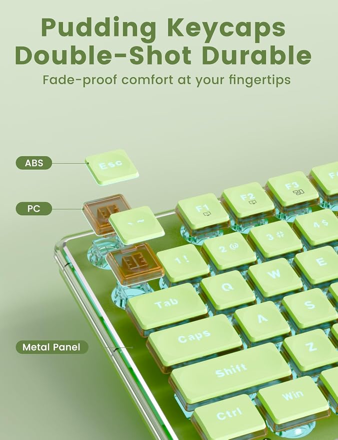 Wireless Keyboard and Mouse Combo - 9 Backlit Effects, Wrist Rest, Double-Shot Keycaps, Metal Panel, Long-Lasting Rechargeable, 2.4G Keyboard Mouse Set for Windows Mac PC Laptop – Sablute (Green) - Image 6