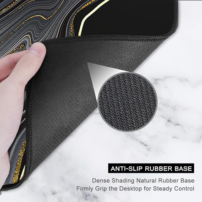 Auhoahsil Extended Mouse Pad, XXL Desk Pad Gaming Mousepad, Large Big Laptop Computer Keyboard Desk Mat with Non-Slip Base Stitched Edge for Gaming Office Men Women, 35.5 x 15.7 in, Black Marble - Image 4
