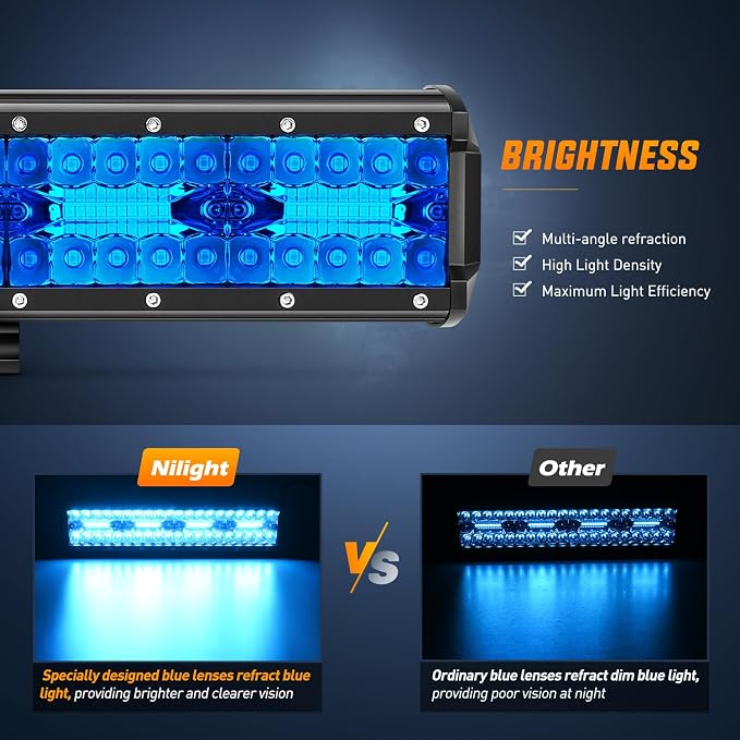 Nilight 12 Inch LED Light Bar Blue Triple Row 240W Spot Flood Combo 30000LM Driving Boat Off Road Fishing Hunting Emergency Safety Lighting for UTV Pick-up Van Tractor - Image 4