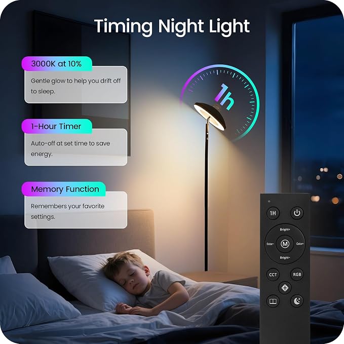 LED Floor Lamp with RGB Galaxy Projector, 18W Double Sided Corner Light Rotatable, Dimmable Standing Lamp with Remote, Black Modern Lamp for Living Room, Bedroom, Kids Room, Gaming B14LD05 - Image 5