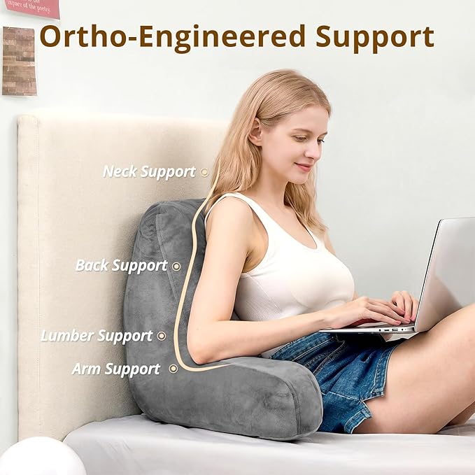 Sasttie Reading Pillows for Sitting in Bed Adult, Back Pillow Bed Sitting Up, Back-Rest Support Cushion for Sit Up on Couch, Sofa, and Floor, Dorm Essentials, Oeko-Tex Certified, Dark Grey (Pack of 2) - Image 2