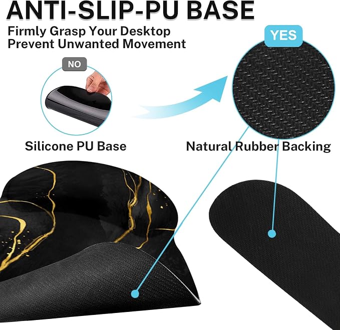Britimes Ergonomic Mouse Pad Set with Wrist Rest, Black Gold Marble - Image 6