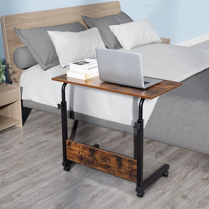 Karl home Mobile Side Table 31.5 inch Computer Desk with Wheels, Rustic Brown - Image 9