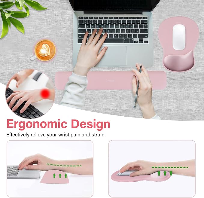 MOSISO Wrist Rest Support for Mouse Pad & Keyboard Set, Pink - Image 2