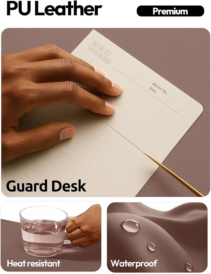 YSAGi Leather Desk Protector, Office Mat, Large Mouse Mat, Non-Slip PU Leather Blotter, Laptop Desk Mat, Waterproof Writing Pad for Office and Home(Chocolate, 63" x 24") - Image 3