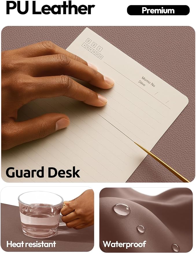 YSAGi Leather Desk Protector, Office Mat, Large Mouse Mat, Non-Slip PU Leather Blotter, Laptop Desk Mat, Waterproof Writing Pad for Office and Home(Chocolate, 40" x 24") - Image 3