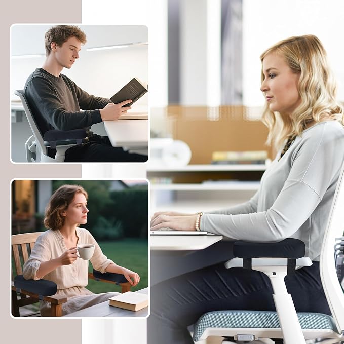 2-Pack Non-Slip Armrest Pads for Office & Gaming Chairs - Ergonomic Forearm Support Pillow for Desk, Computer & Wheelchair, Pressure Relief Cushions (Black) - Image 6