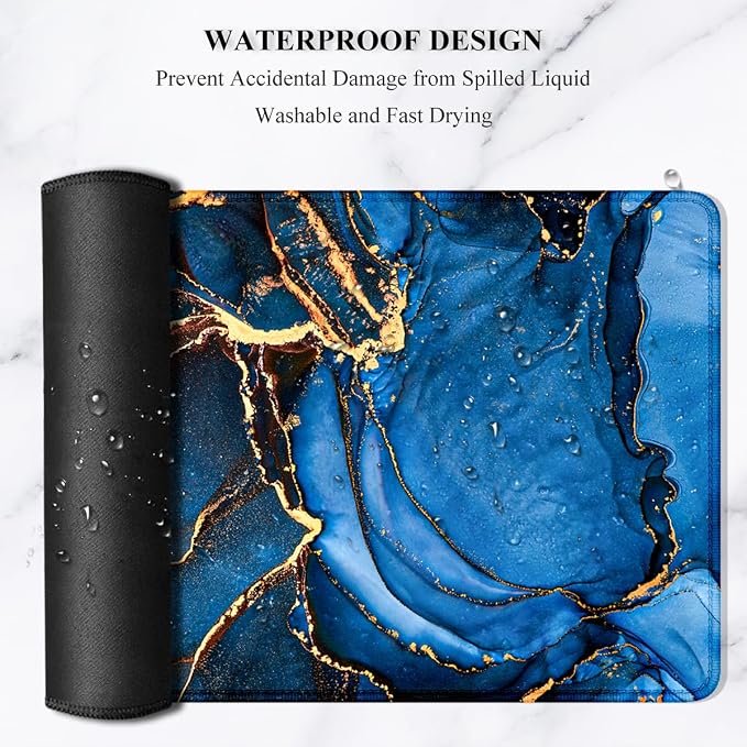 Auhoahsil Large Mouse Pad, XXL Desk Pad, Extened Mousepad 31.5" x 11.8", Non-Slip Rubber Base, Stitched Edges, Superior Surface, Gaming Keyboard Mat, Waterproof Desk Pad, Dark Blue Marble - Image 6