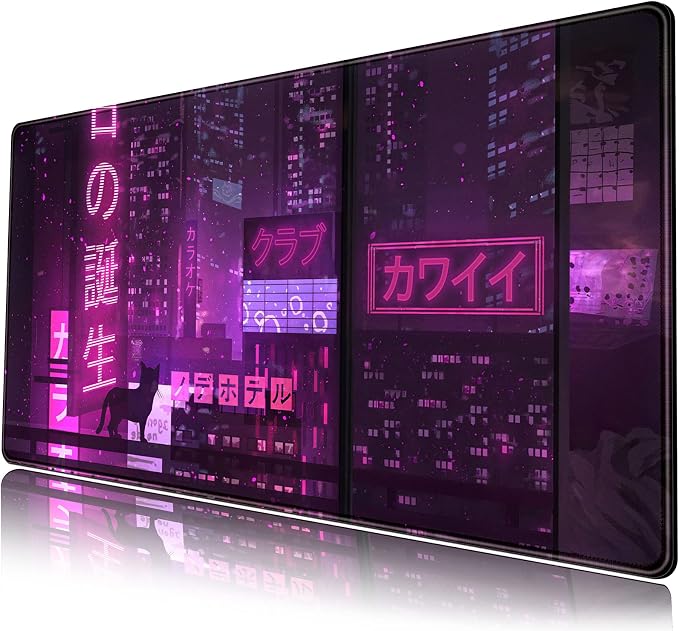 Purple Gaming Mousepad Japanese Desk Mat XXL Extended Anime Cool Large Mouse Pad Keyboard Mouse Mat Desk Pad for Computer Laptop Gamers 31.5''X15.7'' Non-Slip Rubber Base with Stitched Edges - Image 7