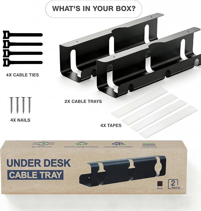 Under Desk Cable Management Tray 2-Pack 16" Cable Organizer - Image 6