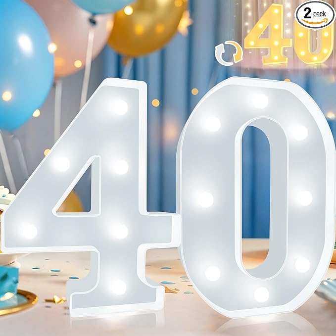 Pooqla 40th Birthday Decoration for Woman Man, Decorative LED Light Up Numbers, Marquee Numbers 40 Sign for Party Backdrop 40th Wedding Anniversary Decor, Warm White and Cool White Number 40 by Pooqla