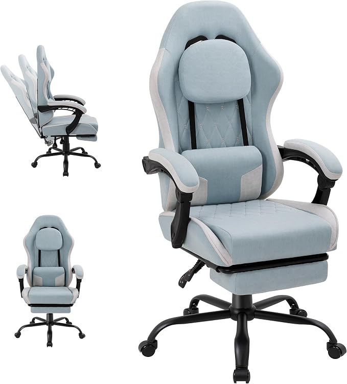 Shintenchi Gaming Chair, Ergonomic Office Chair with Footrest, Lumbar Support and Linkage Armrests, Swive Home Video Game Chairs for Adults, Blue by Shintenchi%7CFurnitureMadeforRealLife