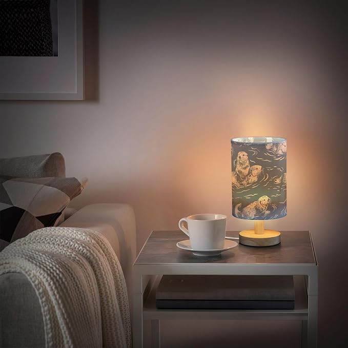 Bedside Table Lamp Sea Otter Animal Blue Nightstand Lamp with Wood Desk Lamps for Bedroom Living Room Nursery Office Home Decor - Image 6