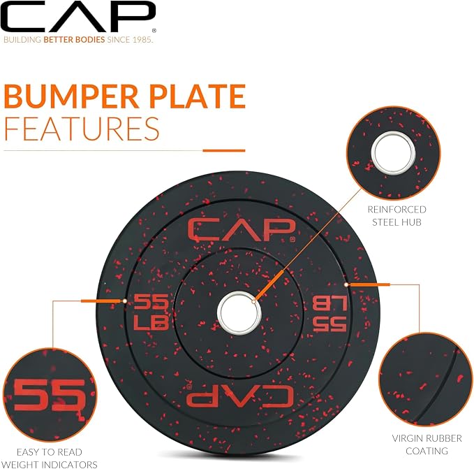 CAP 2-inch Olympic Bumper Plate Weight Set | 100-370 lbs | Multiple Colors | Storage Rack Optional - Image 3
