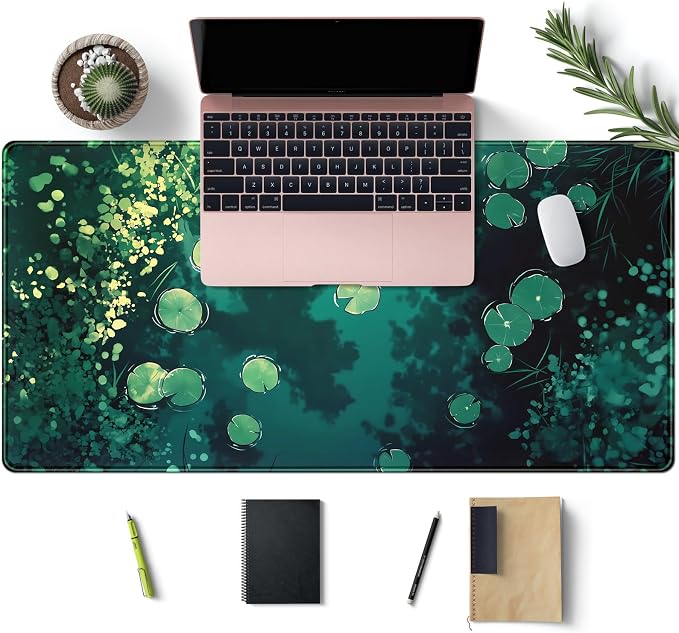 Lily Desk Mat Green Mouse Pad Large Cute Pond Desk Pad Gaming Mousepad XXL 31.5''X15.7'' Plant Aesthetic Extended Big Keyboard Mouse Mat Kawaii Gift for Office Decor - Image 3