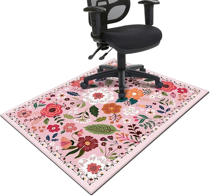 Office Chair Mat for Hardwood & Tile Floor,Boho Floral 36"x48" Computer Chair Mat for Rolling Chairs Carpet,Under Desk Non Slip Gaming Rug,Low-Pile Rubber Backing Large Protector Mat(Pink) by puwbnhj