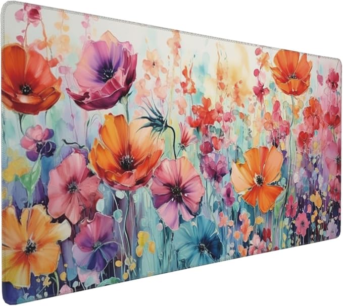 35.4 x 15.7 in, Waterproof XXL Large Mouse Pad for Desk, Extended Keyboard Mouse Mat for Computer Office, Big Laptop Mouse pad, Gaming Pc-Colorful Flowers by KOBWOPI