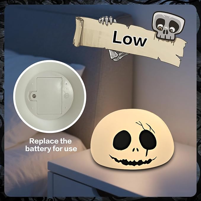 Cute Creative Christmas Skeleton Face Silicone Tap Light - Battery Powered, Multi-Color Changing, Safe and Soft for Indoor Holiday Decoration (White Skellington) - Image 3