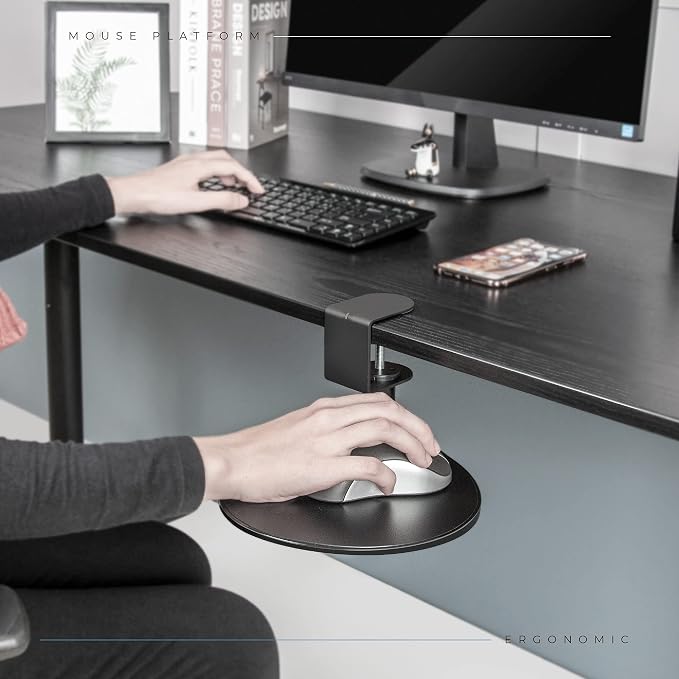 EHO Clamp-On Under Desk Mouse Tray, 360° Swivel Ergonomic Platform with Cable Organizer, Smooth Glide Surface for Gaming or Office, Fits Desks 0.5"-1.5" Thick, Tool-Free Install, TAA-Compliant - Image 6