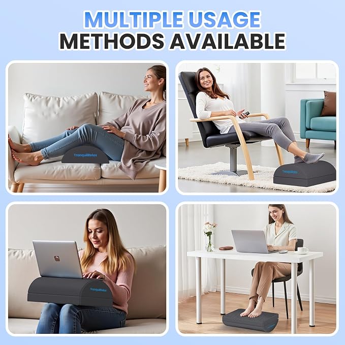 TranquilRelax Foot Rest Under Desk, 3-Height Adjustable Foot Stool, Gray | Desk foot rest, ergonomic foot support, machine-washable cover, non-slip bottom, gaming foot rest, office, car - Image 6