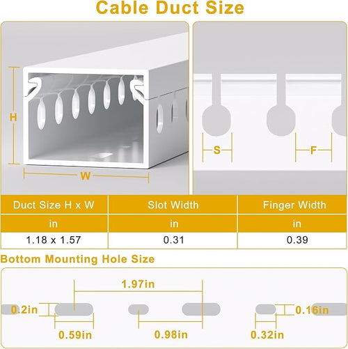 1.2" H x 1.6" W Cable Management Raceway, 132in Under Desk Channel, White - Image 2
