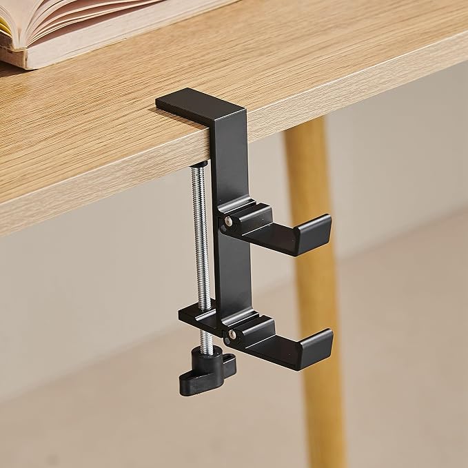 KISOY Modern Table Purse Hook, Under-Desk Accessory Hanger, Black and White Clamp-On Design for Bags, Headphones and Keys (Style4(White-Double-Hook), 2) - Image 6