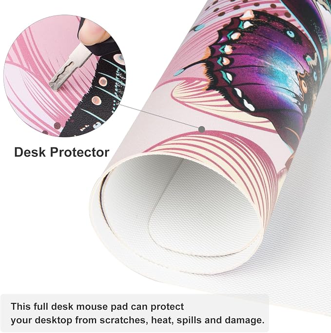 QiyI PU Leather Large Mouse Pad, Office Decor, 31.5" x 11.8", Butterflies | Desk Décor Accessories, Extended Size, Waterproof & Easy to Clean, Smooth Surface, Non Slip Desk Organization - Image 5