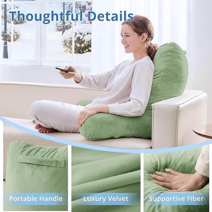 Sasttie Reading Pillow for Bed, Back Pillow for Sitting Up, Sage Green - Image 4