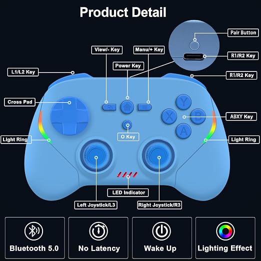 Megadream Phone Controller for PC/Switch 2|Swith/Android/iPad/Tablet/iPhone Controller - RGB light - Hall Effect Trigger/Joystick - Call of Duty, Roblox, Genshin Impact, Direct Play, Blue - Image 7