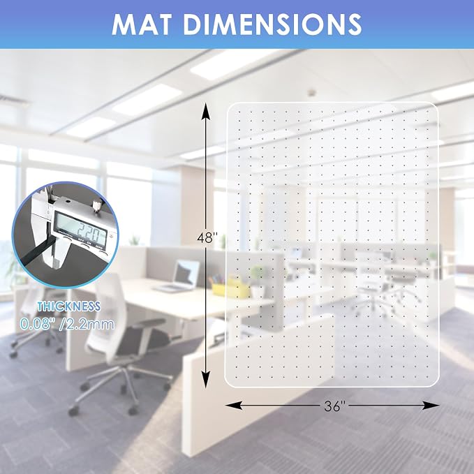 Vicwe Office Chair Mat for Carpeted Floors, 48"X36" Chair Mats with Studs | Carpet Protector Floor Mats for Low and No Pile Carpet, Easy Glide Computer Desk Chair Mat for Home & Offices, Clear - Image 7