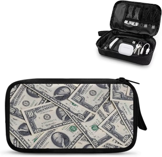Dollar Print Electronics Organizer Waterproof Cable Organizer Bag, Shockproof Cord Storage Bag, Travel Essentials for Electronics Items/USB/SD/Charger by Unknown