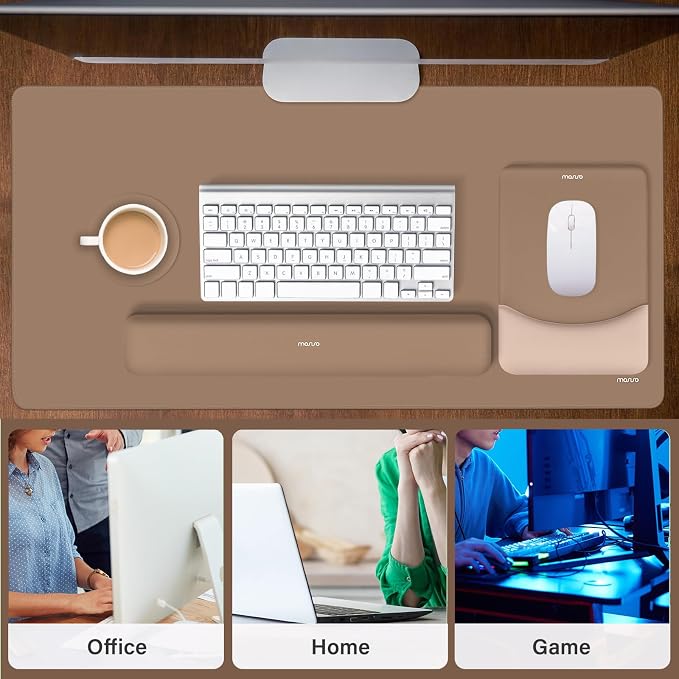 MOSISO Keyboard Mouse Pad Set, Large Gaming Mouse Pad&Keyboard Wrist Rest | Rectangular Mousepad with Wrist Rest&Coaster, Ergonomic Non-Slip&Easy Typing Pad with Curved Silicone Lining, Mocha - Image 6