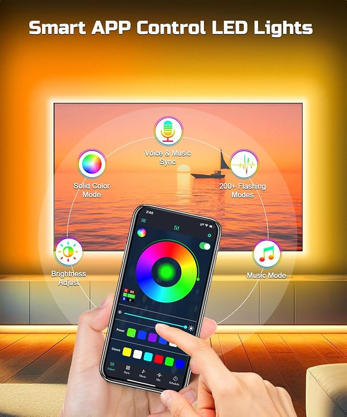 TV LED Backlight, 23ft TV LED Lights for 75-100 inch,RGB TV Backlight Behind,USB Strip Lights Behind TV, Color Changing Sync with Music, Bluetooth App Controlled Led Lights for Bedroom Home Decor - Image 4