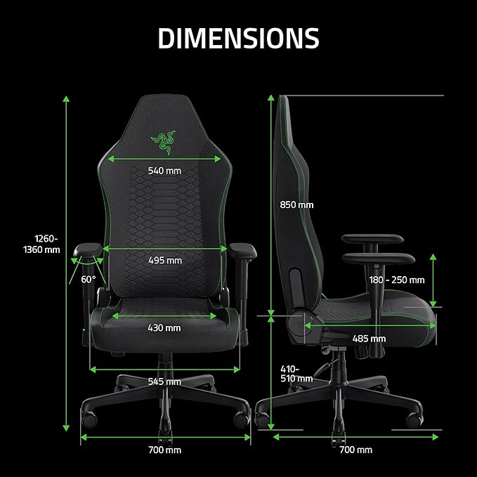 Razer Iskur V2 X Ergonomic Gaming Chair, Black | Built-In Lumbar Support, Wide Seat, High Density Foam Cushions, Adjustable 152 Degree Recline, 2D Armrests, Plush Fabric - Image 2